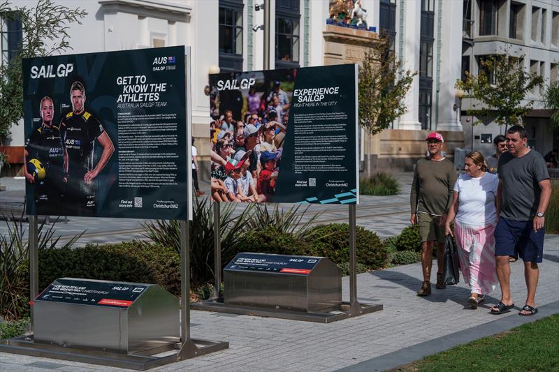 SailGP branding on display in Christchurch city centre ahead of the ITM New Zealand Sail Grand Prix in Christchurch, New Zealand photo copyright Bob Martin/SailGP taken at Naval Point Club Lyttelton and featuring the F50 class