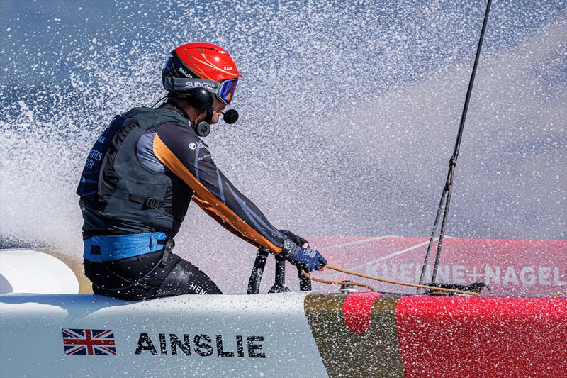 Ben Ainslie, driver of Emirates Great Britain SailGP Team, steers the boat on Race Day 1 of the ITM New Zealand Sail Grand Prix in Christchurch - photo © Felix Diemer/SailGP