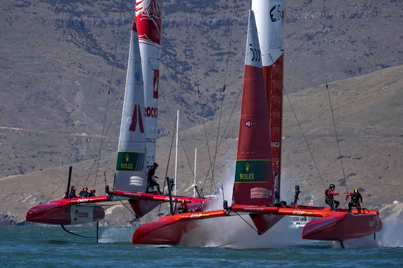 Spain SailGP Team and Denmark SailGP Team in action on Race Day 1 of the ITM New Zealand Sail Grand Prix in Christchurch photo copyright Felix Diemer/SailGP taken at Naval Point Club Lyttelton and featuring the F50 class