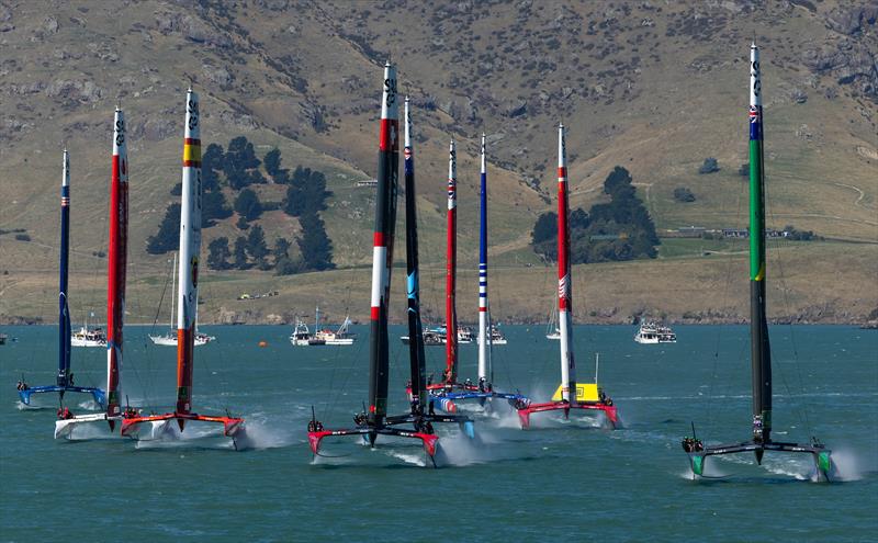 Australia SailGP Team leads Switzerland SailGP Team and the fleet during Race Day 2 of the ITM New Zealand Sail Grand Prix in Christchurch - photo © Brett Phibbs/SailGP