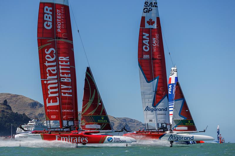 Emirates Great Britain SailGP Team and Canada SailGP Team in action at the start line on Race Day 2 of the ITM New Zealand Sail Grand Prix in Christchurch, New Zealand - photo © Felix Diemer/SailGP