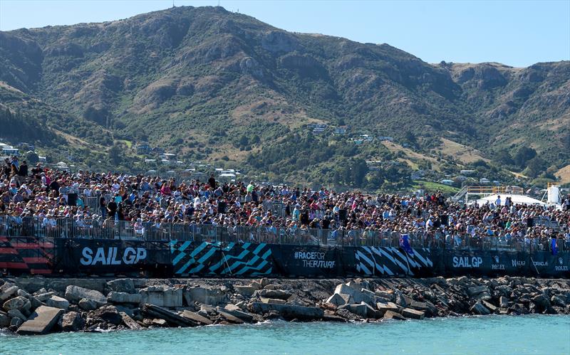 A general view of the grandstand on Race Day 1 of the ITM New Zealand Sail Grand Prix in Christchurch, New Zealand photo copyright Ricardo Pinto for SailGP taken at  and featuring the F50 class