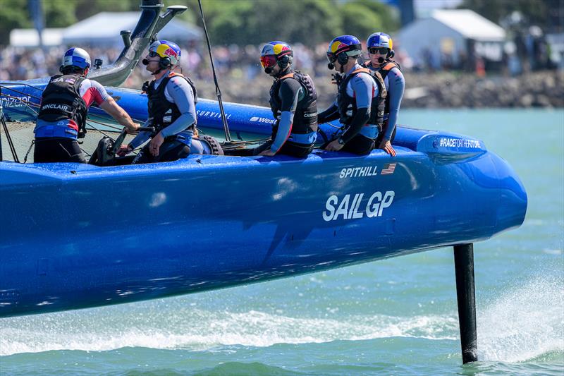 USA SailGP Team helmed by Jimmy Spithill in action during a practice session on Race Day 1 of the ITM New Zealand Sail Grand Prix in Christchurch, New Zealand photo copyright Ricardo Pinto for SailGP taken at  and featuring the F50 class