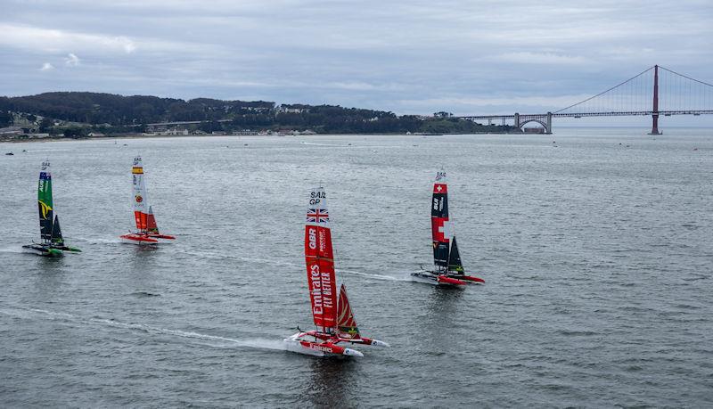 The fleet in action in front of the Golden Gate Bridge during a practice session ahead of the Mubadala SailGP Season 3 Grand Final in San Francisco, USA - photo © Simon Bruty for SailGP