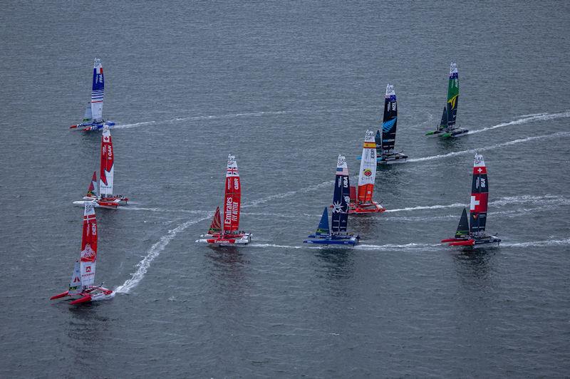 The fleet in action on Race Day 1 of the Mubadala SailGP Season 3 Grand Final in San Francisco, USA photo copyright Felix Diemer for SailGP taken at  and featuring the F50 class