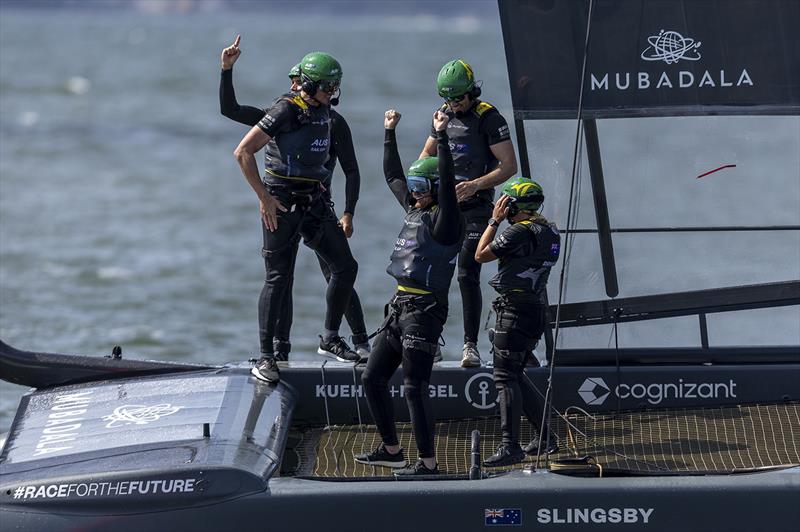 Australia SailGP Team celebrate on board their F50 catamaran after winning the grand final race on Race Day 2 of the Mubadala SailGP Season 3 Grand Final in San Francisco, USA. Sunday 7th May - photo © Jed Jacobsohn for SailGP