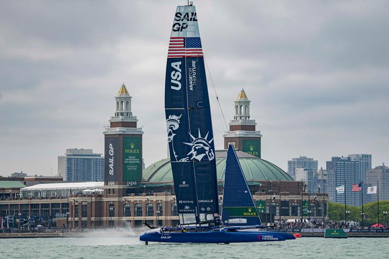 USA SailGP Team helmed by Jimmy Spithill sail past Navy Pier - SailGP - Season 4 - SailGP USA - photo © Bob Martin/SailGP