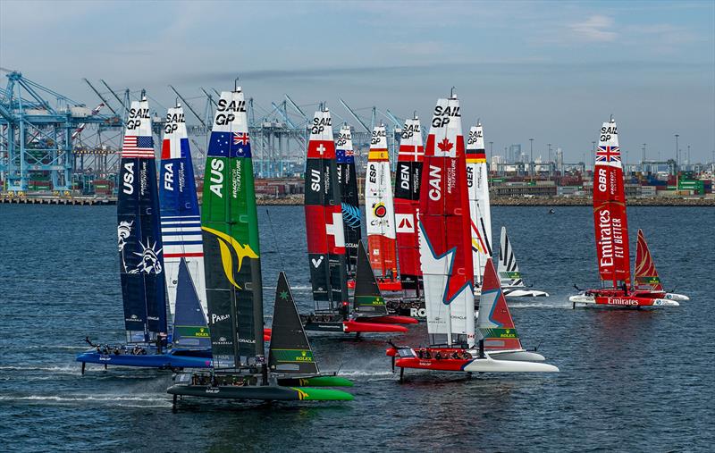 The SailGP fleet in action on Race Day 1 of the Oracle Los Angeles Sail Grand Prix at the Port of Los Angeles, in California, USA. 22nd July - photo © Ricardo Pinto for SailGP