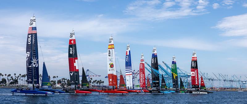 The fleet in action on Race Day 1 of the Oracle Los Angeles Sail Grand Prix at the Port of Los Angeles, in California, USA. 22nd July - photo © Felix Diemer for SailGP