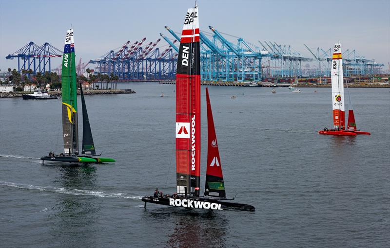 Australia SailGP Team Denmark SailGP Team and Spain SailGP Team in action on Race Day 2 of the Oracle Los Angeles Sail Grand Prix at the Port of Los Angeles, in California, USA, July 23, 2023 - photo © Felix Diemer/SailGP