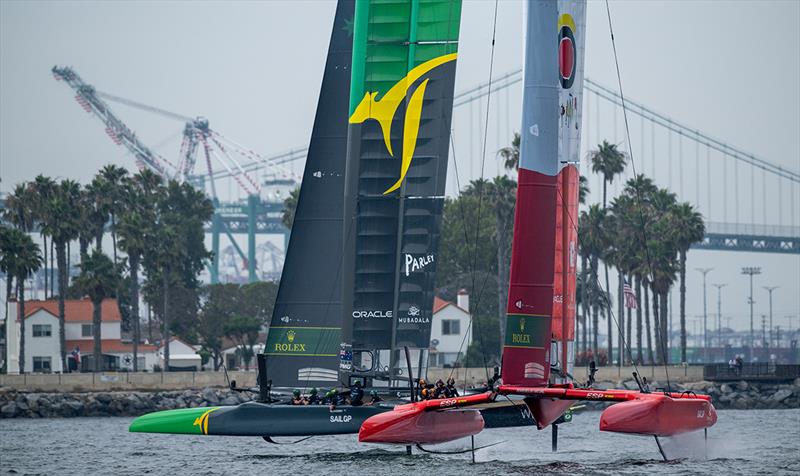 Australia SailGP Team and Spain SailGP Team in action on Race Day 2 of the Oracle Los Angeles Sail Grand Prix at the Port of Los Angeles, in California, USA - photo © Ricardo Pinto for SailGP