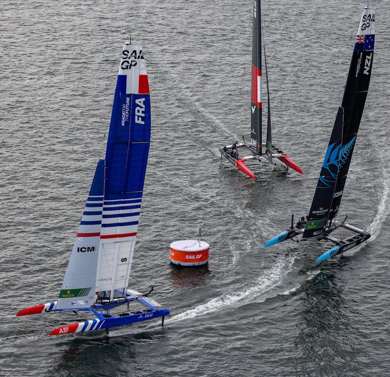 New Zealand SailGP Team in action, behind France, on Race Day 2 of the Oracle Los Angeles Sail Grand Prix July 22-23, 2023 - photo © Felix Diemer/SailGP