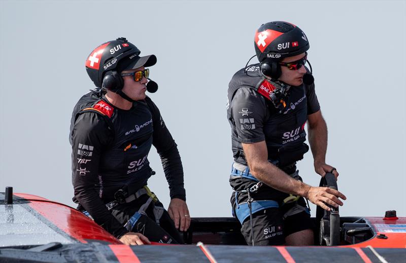 Switzerland SailGP team practice on board the Spain SailGP team F50 catamaran during a practice session ahead of the Dubai Sail Grand Prix presented by P&O Marinas in Dubai, United Arab Emirates. 6th November 2022 - photo © Ricardo Pinto for SailGP