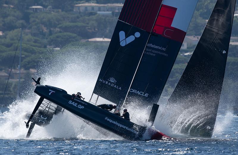 Switzerland SailGP Team helmed by Sebastien Schneiter nosedive during a practice session ahead of the France Sail Grand Prix in Saint-Tropez, France. 8th September photo copyright Ricardo Pinto for SailGP taken at Société Nautique de Saint-Tropez and featuring the F50 class