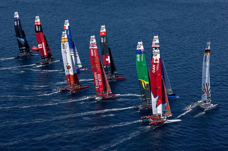 The SaIlGP fleet in action during a practice session ahead of the France Sail Grand Prix in Saint-Tropez, France. 8th September photo copyright Felix Diemer for SailGP taken at Société Nautique de Saint-Tropez and featuring the F50 class