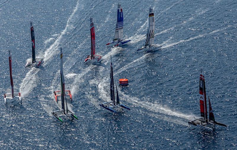 The SailGP fleet in action on Race Day 2 of the France Sail Grand Prix in Saint-Tropez, France photo copyright Ian Walton for SailGP taken at  and featuring the F50 class