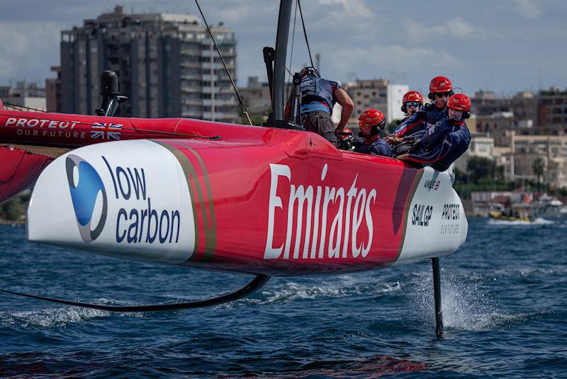 Emirates Great Britain SailGP Team helmed by Ben Ainslie on Race Day 2 of the ROCKWOOL Italy Sail Grand Prix in Taranto, Italy photo copyright Bob Martin for SailGP taken at  and featuring the F50 class