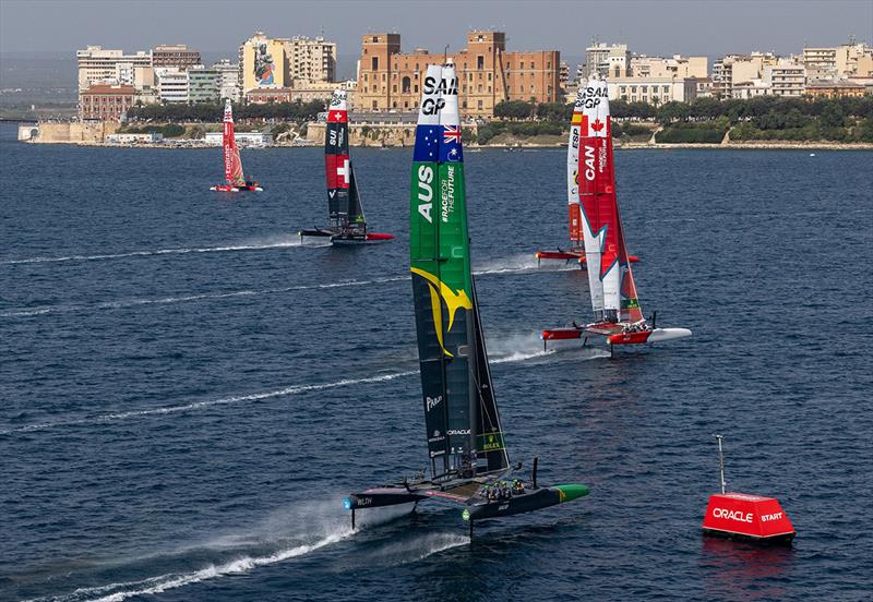 The SailGP fleet in action during a practice session ahead of the ROCKWOOL Italy Sail Grand Prix in Taranto, Italy - photo © Felix Diemer for SailGP