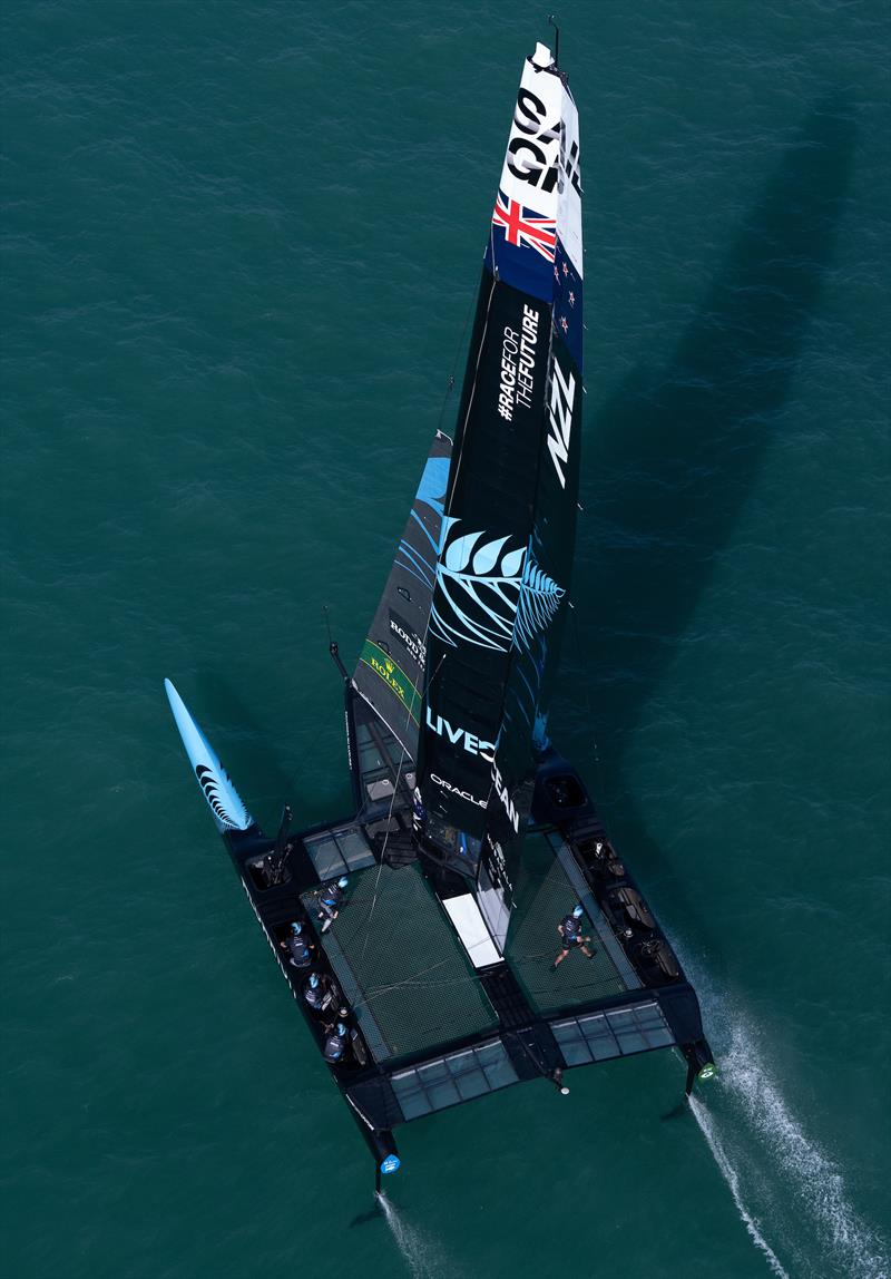 New Zealand SailGP Team helmed by Peter Burling in action on Race Day 1 of the Spain Sail Grand Prix in Cadiz, Spain photo copyright Bob Martin for SailGP taken at  and featuring the F50 class