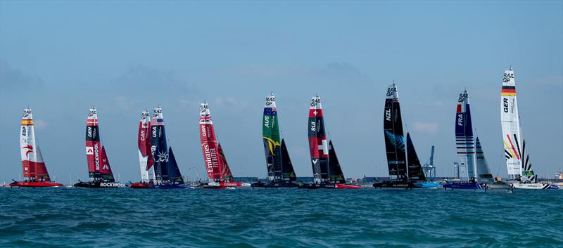 Germany SailGP Team helmed by Erik Heil lead he SailGP Fleet on Race Day 1 of the Spain Sail Grand Prix in Cadiz, Spain - photo © Ricardo Pinto for SailGP