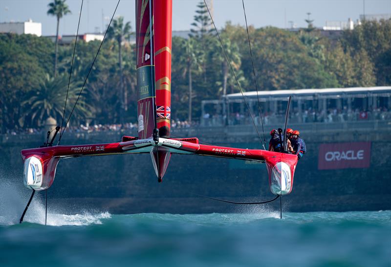 Emirates Great Britain SailGP Team helmed by Ben Ainslie on Race Day 1 of the Spain Sail Grand Prix in Cadiz, Spain photo copyright Ricardo Pinto for SailGP taken at  and featuring the F50 class