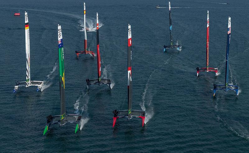 The fleet in action on Race Day 1 of the Emirates Sail Grand Prix presented by P&O Marinas in Dubai, United Arab Emirates - photo © Felix Diemer for SailGP