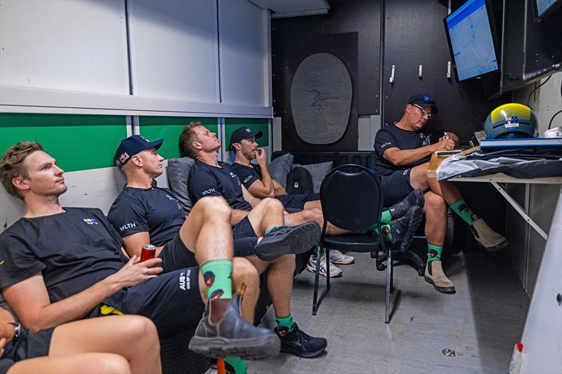 Inside the Aussie camp, with the great Ben Durham taking the team through some of the tactical analysis after racing photo copyright SailGP taken at Dubai Offshore Sailing Club and featuring the F50 class