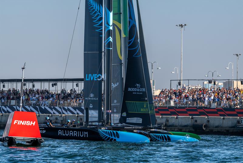 The New Zealand SailGP Team and Australia SailGP Team catamarans at the finish of SailGP Dubai - photo © Ricardo Pinto/SailGP