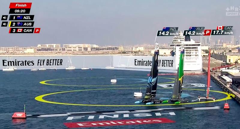 After rounding Mark 5 the teams head for the finish line - SailGP Dubai Final Race - December 10, 2023 - photo © SailGP