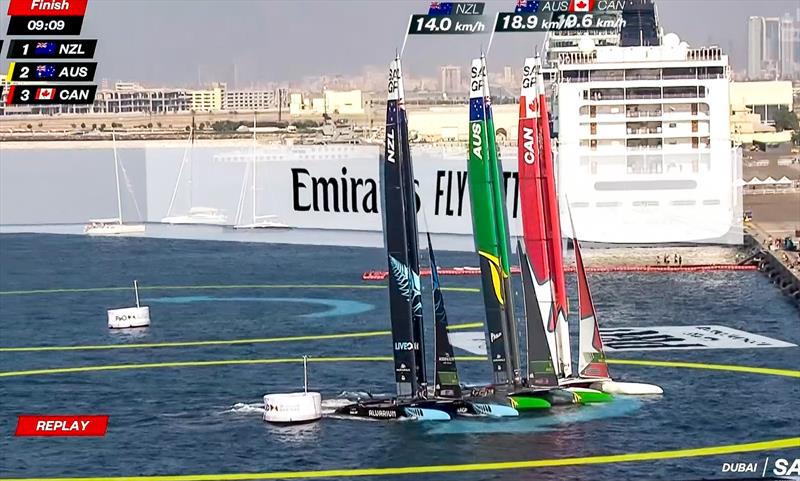 New Zealand, Australia and Canada round Mark 5 - SailGP Dubai Final Race - December 10, 2023 - photo © SailGP
