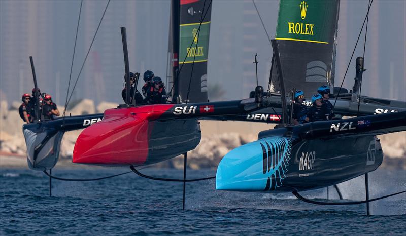 NZ SailGP leads the Swiss team - Season 4 - SailGP Dubai - December 2023 photo copyright SailGP taken at Dubai Offshore Sailing Club and featuring the F50 class