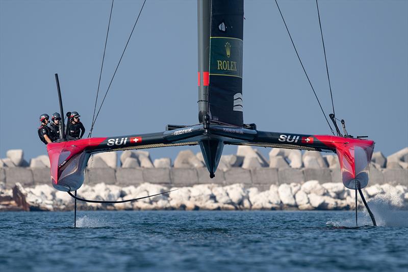 Switzerland SailGP Team helmed by Sebastien Schneiter in action during a practice session ahead of the Emirates Sail Grand Prix presented by P&O Marinas in Dubai, United Arab Emirates - photo © Ricardo Pinto for SailGP