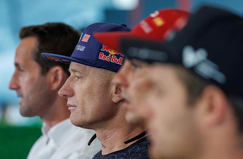 Ben Ainslie, driver of Great Britain SailGP Team, Jimmy Spithill, driver of USA SailGP Team, Jordi Xammar, driver of Spain SailGP Team, and Sebastien Schneiter, co-driver of Switzerland SailGP Team, at a press conference photo copyright Ian Walton for SailGP taken at  and featuring the F50 class