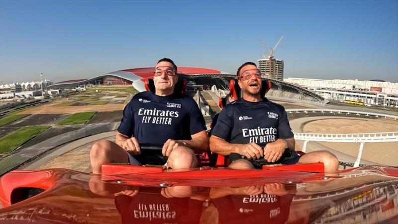 Emirates GBR Grinders Neil Hunter (L) and Nick Hutton (R) on-board Formula Rossa, the world's fastest rollercoaster at Ferrari World in Abu Dhabi - photo © SailGP