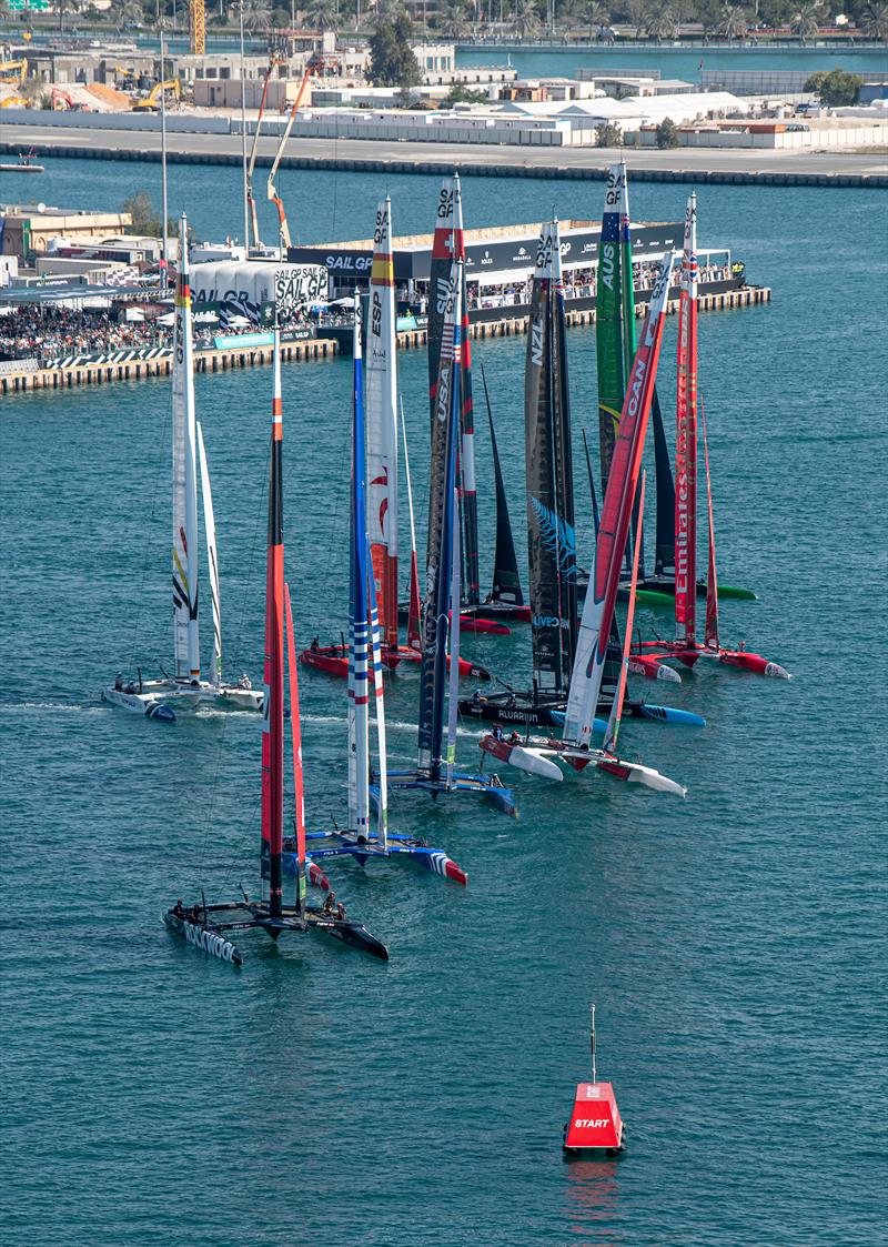 The SailGP sail towards the start line on Race Day 1 of the Mubadala Abu Dhabi Sail Grand Prix presented by Abu Dhabi Sports Council photo copyright Ricardo Pinto for SailGP taken at  and featuring the F50 class