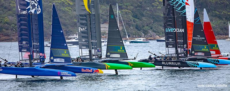 Level-pegging out of the start - SailGP Sydney 2024 photo copyright Crosbie Lorimer taken at  and featuring the F50 class