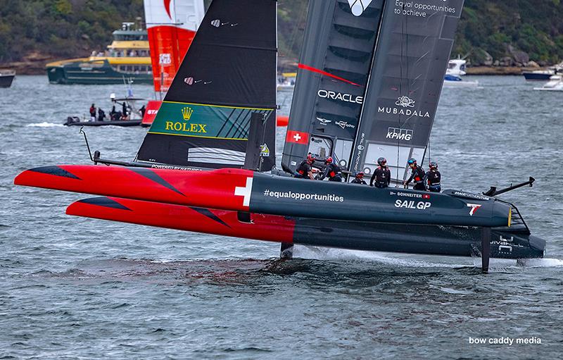 The Swiss struggled at times in the gusty and shifty conditions - SailGP Sydney 2024 photo copyright Crosbie Lorimer taken at  and featuring the F50 class