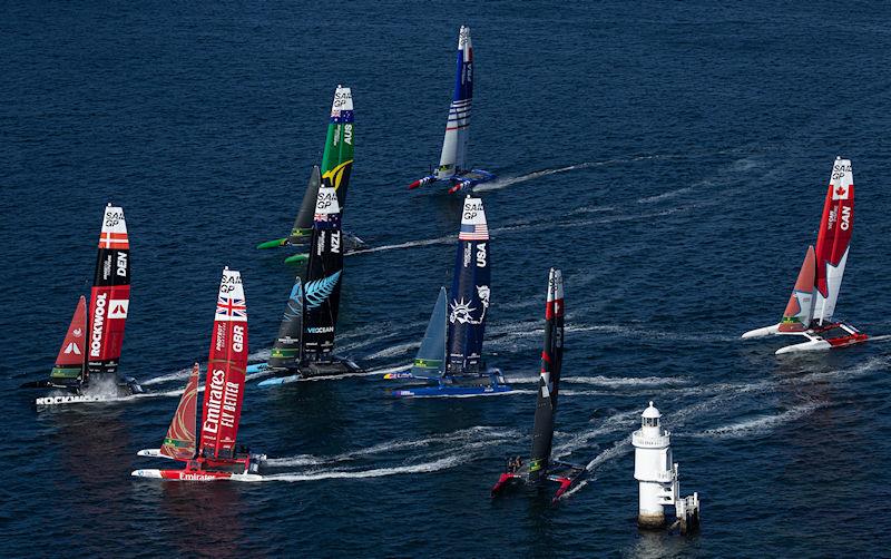 The SailGP fleet in action on Race Day 2 of the KPMG Australia Sail Grand Prix in Sydney, Australia - photo © Simon Bruty for SailGP