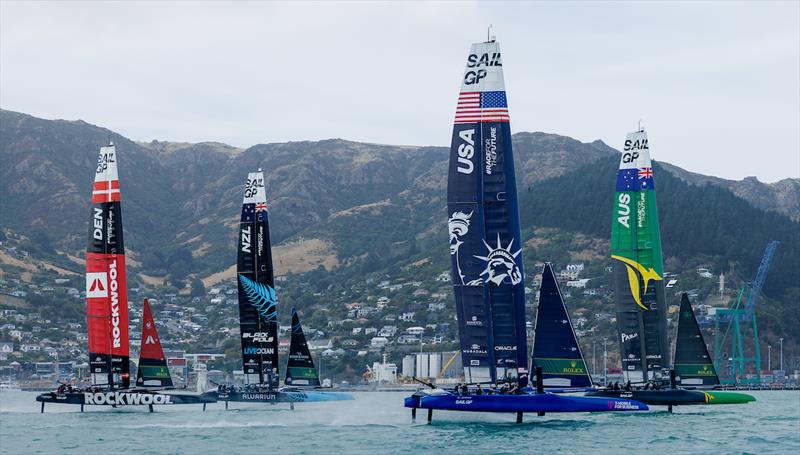 Australia SailGP Team USA SailGP Team  and  Denmark SailGP Team during a practice session ahead of the ITM New Zealand Sail Grand Prix in Christchurch, March 22, 2024 - photo © Felix Diemer/SailGP