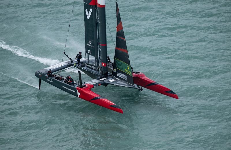 Switzerland SailGP Team helmed by Nathan Outteridge in action during a practice session ahead of the ITM New Zealand Sail Grand Prix in Christchurch, New Zealand - photo © Ricardo Pinto for SailGP