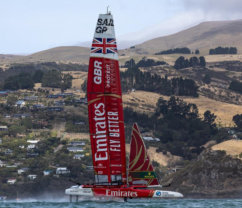 Emirates Great Britain SailGP Team helmed by Giles Scott in action during a practice session ahead of the ITM New Zealand Sail Grand Prix in Christchurch, New Zealand - photo © Chloe Knott for SailGP