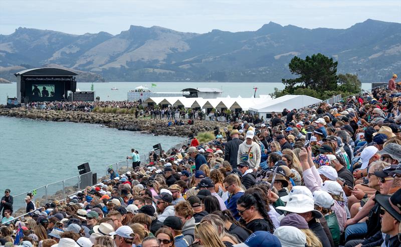 Spectators fill the grandstand in the Race Stadium on Race Day 1 of the ITM New Zealand Sail Grand Prix in Christchurch, New Zealand. March 23, 2024 photo copyright Adam Warner/SailGP taken at Naval Point Club Lyttelton and featuring the F50 class
