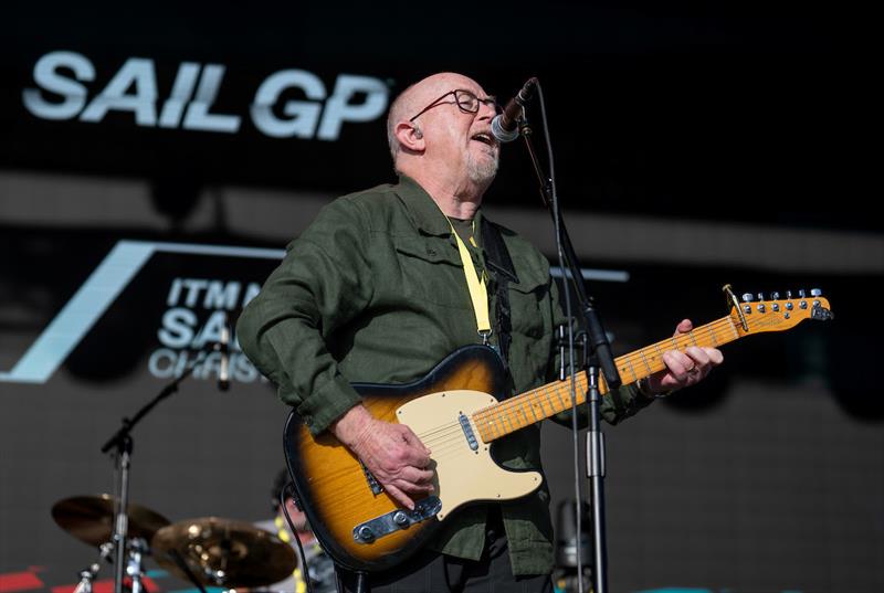 Dave Dobbyn undertakes a sound check on the Main Stage on the Platinum Lawn prior to racing and his performance on Race Day 1 of the ITM New Zealand Sail Grand Prix in Christchurch, New Zealand photo copyright Adam Warner for SailGP taken at  and featuring the F50 class