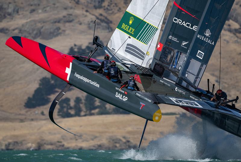  Switzerland SailGP Team F50 catamaran during a practice session ahead of the ITM New Zealand Sail Grand Prix in Christchurch, New Zealand.  21st March photo copyright Ricardo Pinto/SailGP taken at Naval Point Club Lyttelton and featuring the F50 class