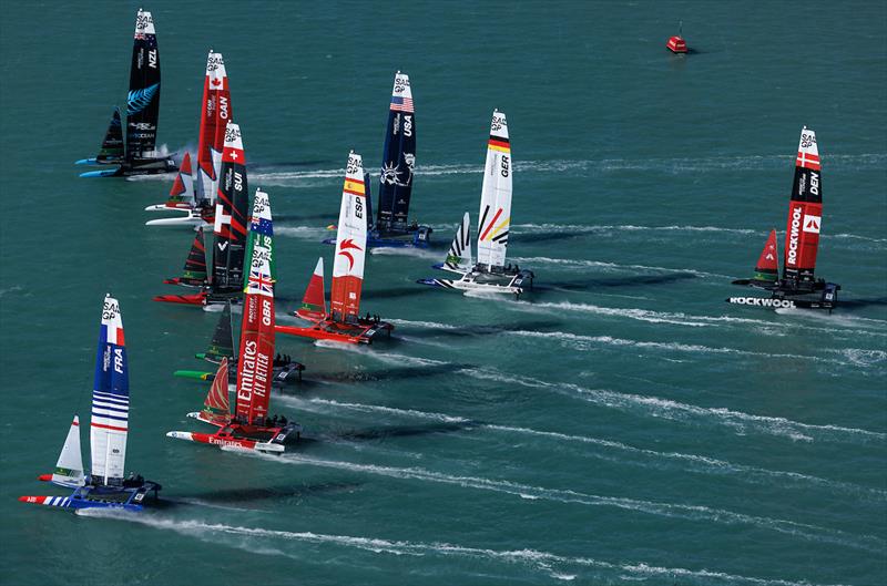 The SailGP F50 catamaran fleet in action on Race Day 2 of the ITM New Zealand Sail Grand Prix in Christchurch,.24th March  photo copyright Felix Diemer/SailGP taken at Naval Point Club Lyttelton and featuring the F50 class