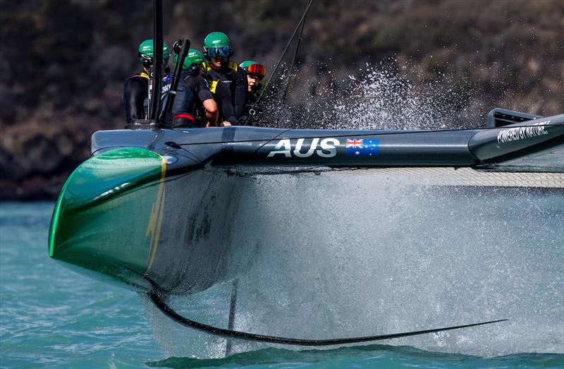 Australia SailGP Team in action during a practice session ahead of racing on Race Day 2 of the ITM New Zealand Sail Grand Prix in Christchurch,  24th March  photo copyright Chloe Knott/SailGP taken at Naval Point Club Lyttelton and featuring the F50 class