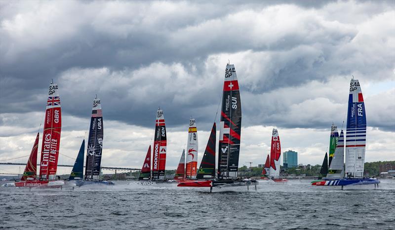 Switzerland SailGP Team helmed by Nathan Outteridge sail amongst the fleet during a practice session ahead of the ROCKWOOL Canada Sail Grand Prix in Halifax, Canada - photo © Simon Bruty for SailGP