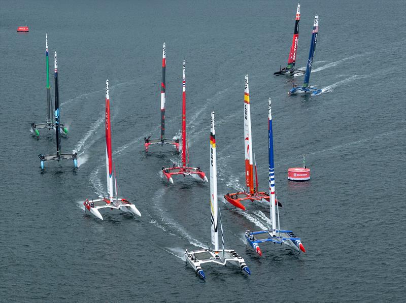 The fleet led by Germany SailGP Team ahead of France SailGP Team, Spain SailGP Team and Canada SailGP Team on Race Day 1 - Canada Sail Grand Prix in Halifax, Canada. Saturday 1st June - photo © Ricardo Pinto/SailGP