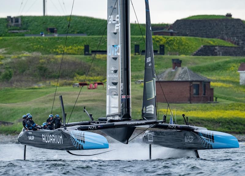 NZSailGP Team sail away from Georges Island during a practice session ahead of the Rockwool Canada Sail Grand Prix in Halifax,  - May 2024 - photo © Ricardo Pinto/SailGP