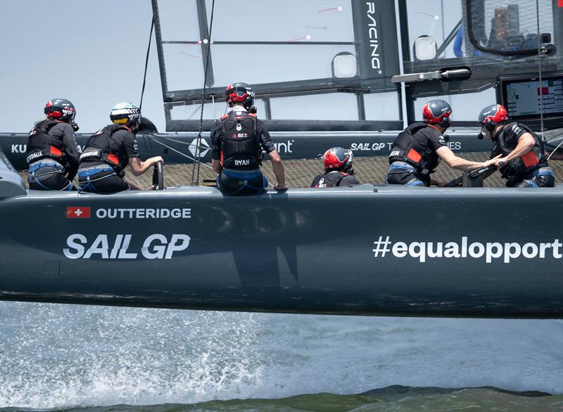Switzerland SailGP Team helmed by Nathan Outteridge in action during a practice session ahead of the Mubadala New York Sail Grand Prix in New York, USA - photo © Ricardo Pinto for SailGP